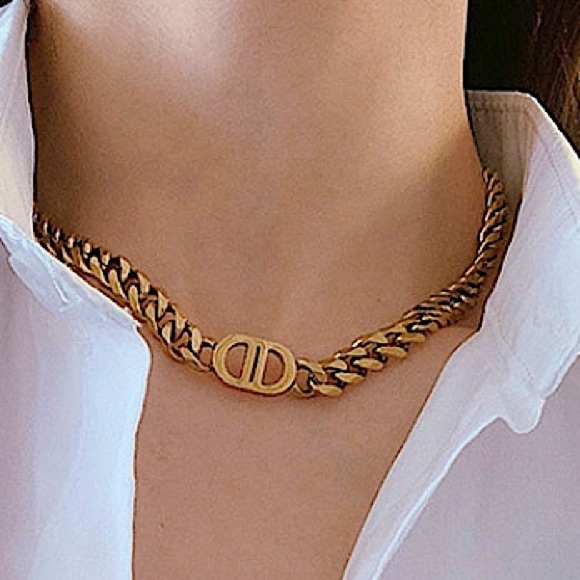 Gold Double D Stainless Steel Gold Plated Cuban Chain Link Necklace - Picture 2 of 6